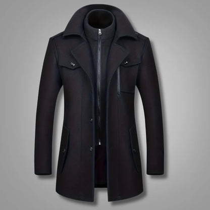 Men’s Double-Collar Tweed Winter Coat