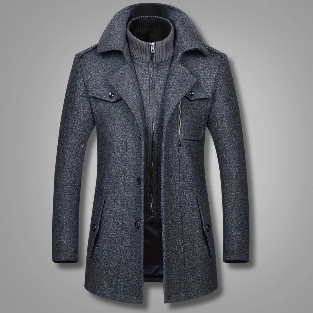 Men’s Double-Collar Tweed Winter Coat