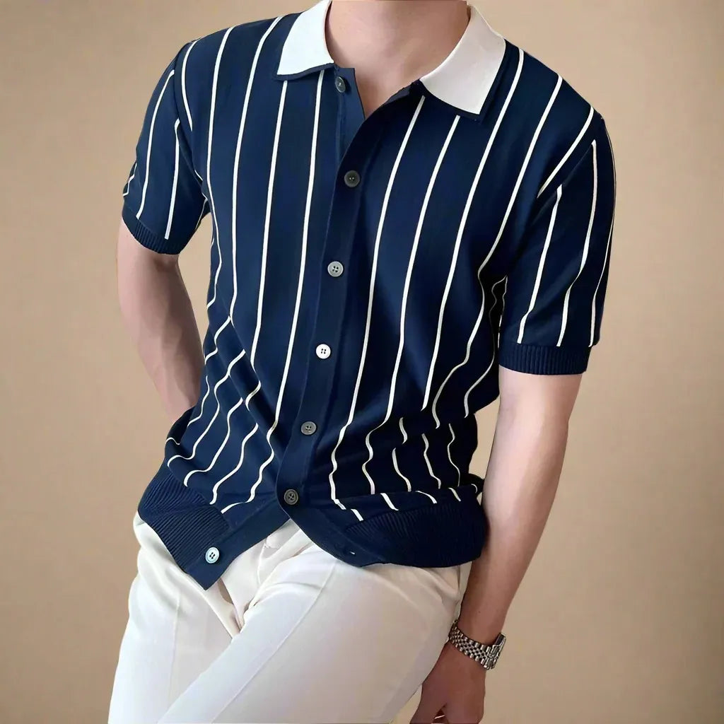 Men’s Striped Knit Polo Shirt