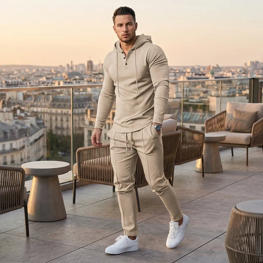 Waffelstruktur Herren-Set – Hoodie & Jogginghose